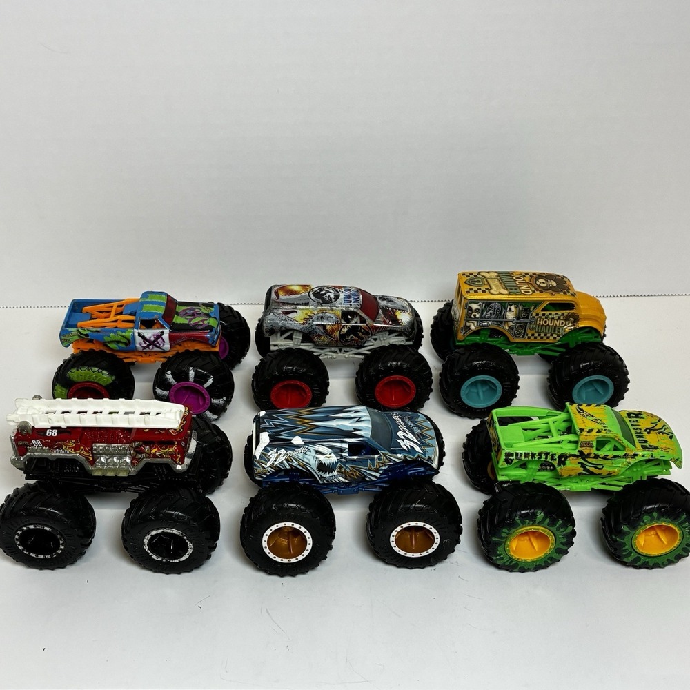 Lot of 6 Monster Trucks Hot Wheels Monster Jam Pure Muscle Gunkster Jurassic